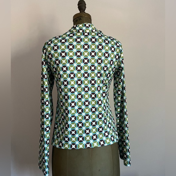 Vintage 70s collared long sleeve top - retro print - Picture 4 of 11